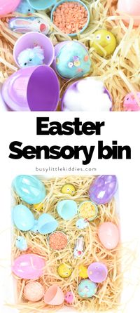 This fun Easter sensory bin activity for toddler is a cute activity for preschool kids around Easter.