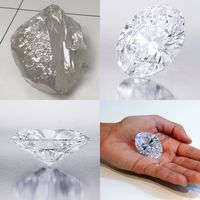 Before... After - A 299 carat rough diamond was discovered in 2011 in South Africa. It was carefully and meticulously worked over months, step by step to perfection. AN UNMOUNTED OVAL BRILLIANT-CUT DIAMOND weighing 118.28 carats. Price realized 30.780.000 US$ // Estimate Upon Request. GIA / D colour, Flawless clarity, with Excellent Polish and Symmetry; Type IIa [S. HK - 7 OCT. 2013] #Sotheby's #Auction #DColour #Diamond #GolcondaType #TypeIIa