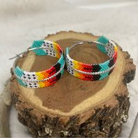 Beaded Hoop Native Earrings Handmade. Made With Quality Delica Seed Beads. Stainless Steel Hoop Earrings. Measurements In Photos. Comes With Gift Box For Easy Gifting.