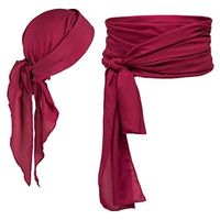 Pirate Costume Accessories/Plus Size Pirate Scarf Belt Waist Sash and Pirate Head Scarf Bandanas for Halloween Women Men (Wine Red) Description and features Flexible and multi-purpose, this is the ideal accessory to polish off any pirate outfit. The Pirate Head Scarf and Pirate Sash Belt are seamed edges, made from High quality fabrics, making it light and easy to wear. Pirate bandana: 33 x 52 x 33 inch; Pirate large sash: 144 x 10 inch; it is long enough to wrap around twice if you want to wear