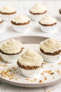 These delicious keto spice cake zucchini cupcakes are topped with a sugar-free cream cheese frosting. For muffins, just leave them unfrosted!