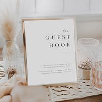 Guide your guests with our Wedding Guest Book Sign, ideal for your black and white wedding. This sign effortlessly blends simplicity and sophistication, encouraging your guests to leave their well wishes in the guestbook. Keep it simple and stylish for a minimal touch. 📚🖤 ◆ Product Details: Instant access to edit the template after purchase. Digital file for printing and digital sharing. Editable template on the Canva website or app. ◆ How to Purchase and Access: Purchase the editable template