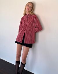 Turner Oversized Shirt in Maroon Stripe