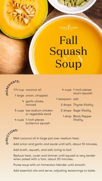 Squash hunger with this yummy fall soup 🍲 Simple ingredients and loads of flavor will have you coming back for seconds! Haven’t tried our Vitality oils? Now is the season to start. Learn more about Vitality oils on our website. #yleo #healthyrecipes #vitalityoils #youngliving #healthandwellness