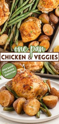 Sheet Pan Chicken with Potatoes and Green Beans is a whole meal on one cookie sheet! This easy dinner recipe is perfect for busy families who crave delicious meals without the fuss. And there is no sacrifice of flavor here! Just a handful of pantry staples come together to produce delicious tender chicken and perfectly roasted veggies.