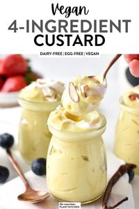 This easy Vegan Custard Recipe is a creamy vanilla custard perfect for dipping fruits in or serving on top of your favorite vegan cake.It’s also a vegan, gluten-free dessert made with no eggs and with a sugar-free option.