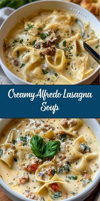 This Creamy Alfredo Lasagna Soup combines all the comforting flavors of a classic lasagna—ground meat, lasagna noodles, cheese, and herbs—into a rich, creamy Alfredo-based soup. Perfect for chilly days, this one-pot meal is sure to satisfy your cravings for both soup and lasagna!