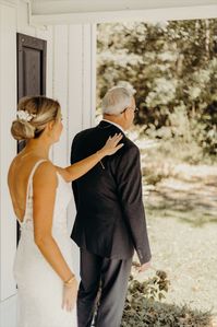 We love this first look moment from one of our recent weddings! First looks with the bride and her dad are always one of our favorite parts of the whole day. This photo was taken on the porch of our bridal suite and is the perfect spot for moments just like this. #weddings #ncweddings #weddingvenue #ncvenue #dreamwedding #weddingideas #weddinginspo #firstlook #bride