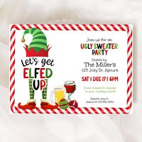 "Ugly Sweater Party Invitation, Elfed Up, Christmas Ugly Sweater,  Editable, Ugly Sweater Invitation, holiday party invite, Christmas Party, , [id:17596263]   ♥This listing is for a DIGITAL item only. ♥No physical item will be shipped.  ♥ Once Purchased, THIS DOWNLOAD will INCLUDE: 5\"x 7\"  Card (Horizontal) ♥ MINUTES AFTER PURCHASING ,you will receive an EMAIL with access to your purchase and you can start editing right in your web browser using Templett.   (This is an Instant Download!).  Please MAKE SURE YOUR EMAIL ADDRESS IS CURRECT ON YOUR ETSY ACCOUNT BEFORE PURCHASING!  ♥TRY BEFORE YOU BUY: ♥ FREE DEMO LINK♥  DEMO LINK: https://templett.com/design/demo/BLaney/17596263 Copy and paste the link below into your browser. Templett is NOT compatible with smart phones or tablets. ALL edits