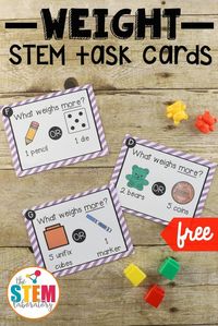 Free STEM challenge cards for kids! Such a fun way to practice weight measurement in kindergarten or first grade. Perfect STEM box or math center too.