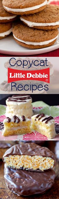 Little Debbie Copycat Recipes - make all of your favorite Little Debbie cakes at home! Oatmeal Crème Pies, Zebra Cakes, Nutty Bars, Swiss Cake Rolls, and more!