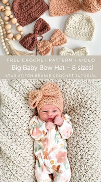 Crochet the Star Stitch Crochet Baby Hat Pattern. Includes sizing Preemie to Child. Free Crochet pattern and Video Tutorial.