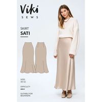 Sati Skirt Viki Sews Sewing Pattern.Size 6-8-10-12-14-16-18-20-22-24.Sati is a bias-cut close-fitting skirt with a slight trapeze silhouette and an elastic waistband. Sati has a luxe finishing with French seams and a pin hem, without the use of an overlocker. Sati is above-ankle length.Important! Due to the nature of the bias cut and various properties of different fabrics, the volume of the skirt might differ. To ensure proper fit, it's recommended to baste the skirt out of the main fabric prior to final construction. Cut the pieces with extra wide seam allowances, adding 2 cm (3/4”) on each side of the front and back pieces. Start by basting the side seams along the original stitching line, which is at 3 cm (1 1/8”) from the cut edge. Try it on and if the skirt is too tight across the hi