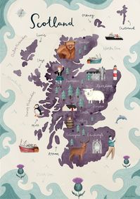 Scotland Illustrated Map Fine Art Giclee Print