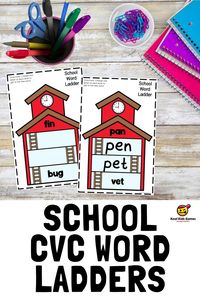 Get your students ready to have some fun with phoneme manipulation! With this School CVC Word Ladders resource, students can practice changing one letter at a time to create new CVC words! This is a fun way for students to learn about word structure in a fun and interactive way. Plus, it’s a great way to challenge their phonemic awareness and help them reach their reading and spelling goals! #phonememanipulation #cvcwords #wordladders #makingnewcvcwords #backtoschool #phonemicawareness