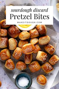 Snack on the softest Sourdough Discard Pretzel Bites! Made from scratch with your sourdough discard, these pretzel bites promise homemade perfection in every bite. Get ready to savor the flavor at makeitdough.com.