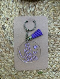 BeYouTiful acrylic keychain  Available in 4 colors -Purple -Teal -Coral -Light Pink Each keychain features a matching tassle Each keychain measures roughly 4in x 2in