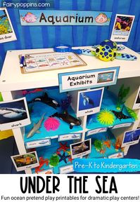 This under the sea dramatic play center is a fun way for kids to learn about ocean animals. It's great addition to an under the sea or ocean theme. #oceandramaticplay #undertheseadramaticplay #undertheseapretendplay #oceanpretendplay #cardboardsubmarine #aquariumdramaticplay #aquariumpretendplay #oceanactivities #underthesea #aquarium #pretendplay #dramaticplaycenter #pretendplaycenter #preschool #prek #kindergarten