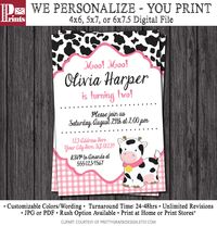 Cow Birthday Invitation - Barnyard Birthday Invitations by PuggyPrints on Etsy