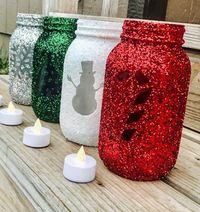 Holiday Mason Jars set of 4 - Christmas decorations