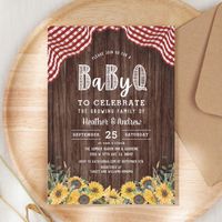 Celebrate your baby arrival with this Baby-Q Picnic BBQ Baby Shower! The design is perfect for any BBQ themed baby shower or couples shower. Babyq Sunflower BBQ Baby Shower Invitation