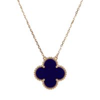 This Van Cleef & Arpels Vintage Alhambra pendant nNecklace is in 18k yellow gold with a lapis lazuli motif and a lobster claw clasp closure. Origin: France Condition: New and never worn Accompanied by: VCA green jewelry box, box and authenticity card Measurements: 16"-18" adjustable chain, 0.5" motif