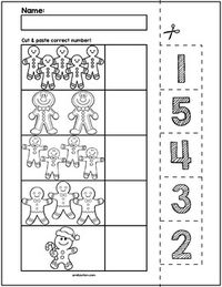 Gingerbread Man Cut & Match Worksheets | Numbers 1-5 by preKautism