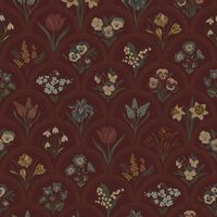 Flowers for Victoria Wallpaper in Rural Tones on Garnet – Lucie Annabel