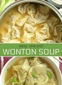 This homemade one-pot easy Wonton Soup is filled with a juicy pork and shrimp filling. It's a comforting soup recipe that will knock your socks off. #wontonsoup #soup #souprecipe