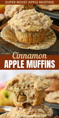 These bakery-style apple pie muffins are an easy fall recipe packed with sweet cinnamon apple pie filling and topped with a buttery crumble. #apple #muffins #fallbaking