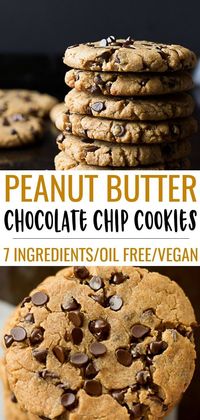 Oil Free Peanut Butter Chocolate Chip Cookies-7 ingredients and 1 bowl! #vegan #plantbased