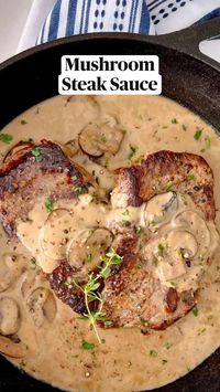 Ingredients  • ½ tsp Salt to taste  • ¼ tsp Garlic Powder  • ½ tsp Ground Peppercorns  • 3 cuts New York Strip/Ribeye Steaks approx. ¾” thick  • ½ tbsp Olive Oil  • 2 tbsp Butter  • 1 ½ cup Mushrooms  • 1 tsp Garlic minced  • 2 sprigs Thyme  • 1 ⅓ cup Beef Stock  • ⅓ cup Heavy Cream  • 3 tbsp Bourbon Whiskey or Brandy optional  • ½ tsp Ground Peppercorns  • 1 tsp Corn Starch  Instructions  • Pat steaks dry, then liberally season with ground peppercorns, garlic powder and salt.  • Cook seasoned steaks in olive oil and butter over medium/high heat. Cook until golden brown and slightly charred for 5-7 minutes on each side. This will be medium.  • Remove steaks and cover in foil when desired doneness is reached. Add mushrooms, minced garlic and sprigs of thyme to skillet. Sautee until mushr