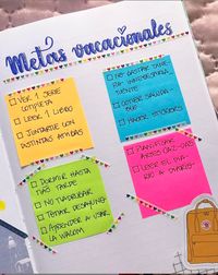 Página de metas para vacaciones con un poco de lettering y post it