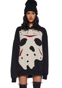 Dolls Kill x WB Horror Jason Mask Applique Oversized Hoodie - Black