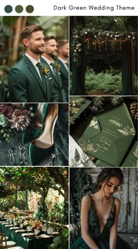 Save this post if you're envisioning an opulent and graceful wedding. Embrace a deep green palette to craft a setting that's both romantic and tranquil. Weave this rich hue through your invitations, attire, floral arrangements, and decor to achieve a seamless and unforgettable ambiance for your special day.