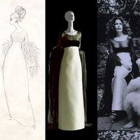 Design journey of Haute Couture Spring/Summer 1963 two-tone dress in Empire style, worn by Jacqueline Schabel in 'Valentino's Red Book' in 2000.