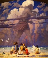 Click on image to enlarge...lean back...imagine the art on YOUR wall* *Low Resolution Images are used online.  Colors may vary according to your monitor settings. Title: "The Giant" Artist: Newell Convers Wyeth Fine Giclée Print This print delivers a vivid image with maximum color accuracy and exceptional resolution. The standard for museums and galleries around the world. (Please be aware that some older images are naturally not of the same sharpness as one would expect from a modern image.) Pa