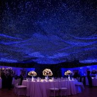 Transform your reception into a starry night with a canopy of twinkling lights. This stunning effect adds a dreamy, celestial feel to your wedding celebration. #StarryNight #CelestialDecor #DreamWedding #NightSky