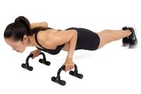 Why push-up bars? Aren’t standard push-ups good enough? ProsourceFit Push-Up Bars allow you to work your upper body muscles in a more full range of motion so you get more out of your workout. The positioning also takes the stress off of joints, reducing wrist pain common with regular push-ups. ProsourceFit Push-Up Bars provide an elevated position, allowing you to work the chest, triceps, and other upper body muscles in a more full range of motion. The result is increased strength and muscular development. The cushioned handle bars also alleviate stress that standard push-ups put on wrist joints, so you can take your workout to the next level without wrist pain. Provides a greater range of motion, ideal for better development of chest and tricep muscles Reduces stress on joints, so you can