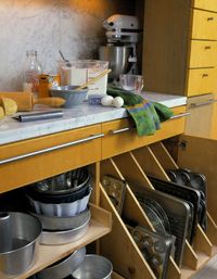 Ooh!  Cool cabinet insides that would actually be functional for a normal human being! - as opposed to just big open spaces that result in a chaos of cutting boards, pans, muffin tins...