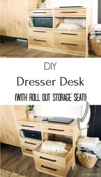 Dresser Desk DIY--{With Roll Out Storage Seat!} Building Plans