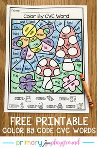 Free Printable Color By Code CVC Words.