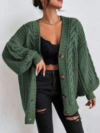 Solid Button Front Cable Knit Cardigan | EMERY ROSE