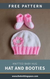 Looking for an impressive last-minute knitted baby shower gift? Try your hands on this dainty set of knitted baby hat and booties.| Discover over 3,500 free knitting patterns at theknittingspace.com #knitpatternsfree #knittingforbabies #babyshowergifts #christeninggifts #baptismalgifts #handmadegifts #DIY #winterknits