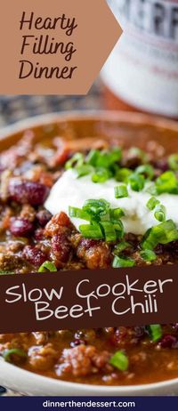 An EASY, classic Slow Cooker Beef Chili that takes no effort and is a perfect winter meal your family will love for dinner or for a game day treat!