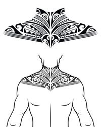 Maori tribal style tattoo pattern fit for a neck, back, chest. With example on body. For tattoo studio catalog. 10450337 Vector Art at Vecteezy