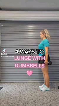 Working out from home & only have a few dumbbells? Here are 4 ways you can lunge with them! 💞 1. Forward Lunge 2. Curtsy Lunge 3. Reverse Lunge 4. Lateral Lunge Let me know which is your fave! 🫶🏻 Lunge Exercises | At-Home Workouts | Dumbbell Workouts | Lower Body Exercises | Lower Body Workouts | Garage Gym Ideas | Home Gym Workouts #lowerbodydumbbells #dumbbellonlyworkout