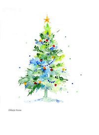 Christmas Tree Art Print Watercolor Holiday Art Pine Tree - Etsy