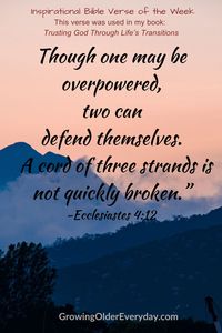 "Though one may be overpowered, two can defend themselves. A cord of three strands is not quickly broken." Ecclesiastes 4:12