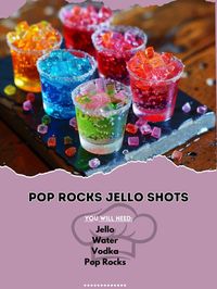 🎇 Electrify your party with POP ROCKS Jello Shots! Fun, fizzy, and fabulous! #PartyTime  🍽️ POP ROCKS Jello Shots  🛒 Ingredients:  Jello (any flavor): 1 packet Water: 1 cup (boiling), 1 cup (cold) Vodka: 1 cup Pop Rocks: several packets 👩‍🍳 Instructions:  Dissolve: Jello in boiling water, stir in cold water and vodka. Pour: Into shot cups. Chill: Refrigerate until set. Top: Sprinkle Pop Rocks on top before serving. 🌟 Spark up your celebrations with these explosive shots! Guaranteed to pop at any party! 🎉💥 #FunDrinks #JelloShots ￼